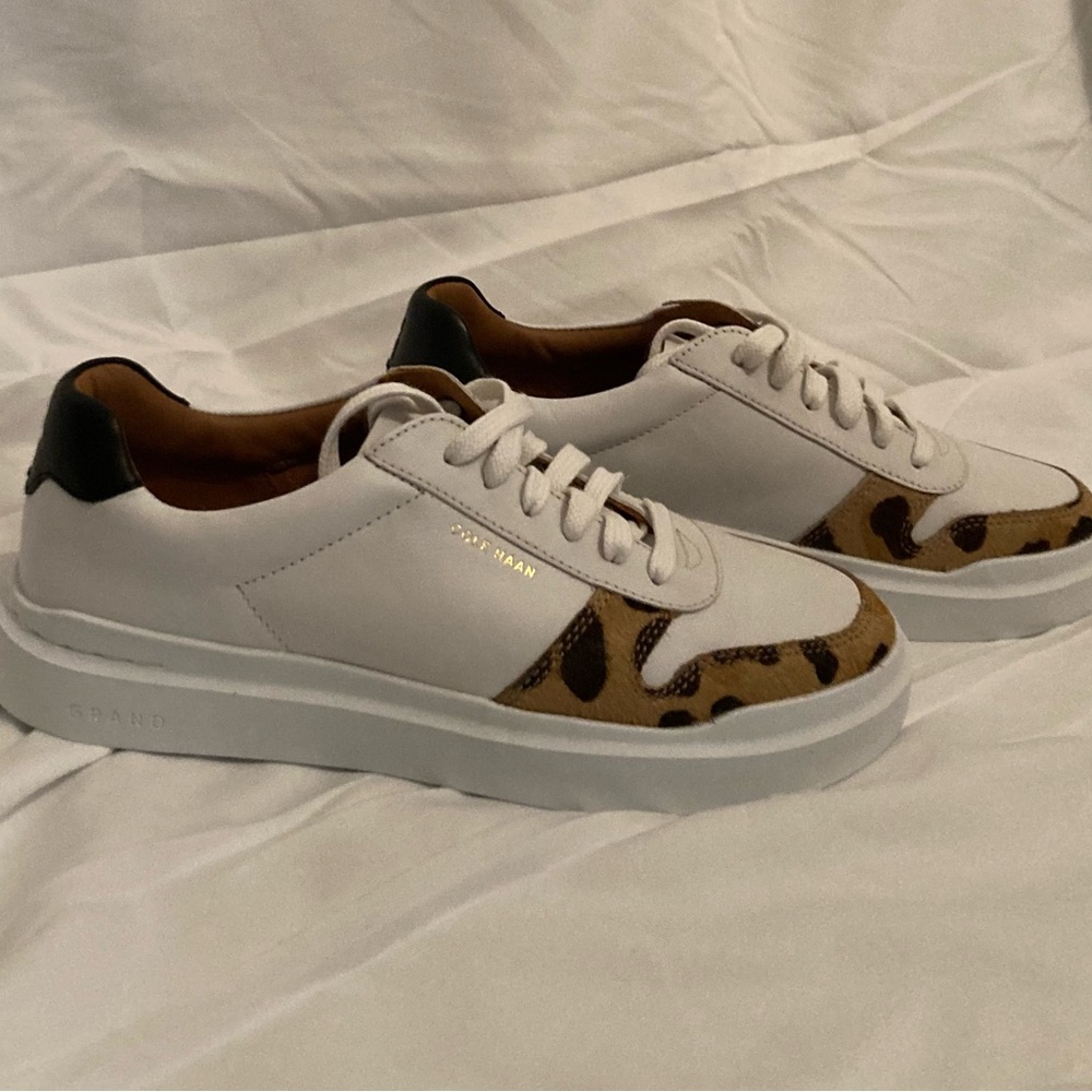 Cole Haan GrandPro Rally White Leather Animal Print Sneakers- Size 7C